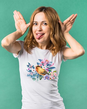 Koszulka organiczna z nadrukiem Bird, ART ORGANIC