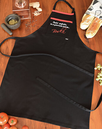 Fartuch Kuchenny CZARNY bawełniany haftowany BOSKA - EXTRA PREZENT, Wyszywane