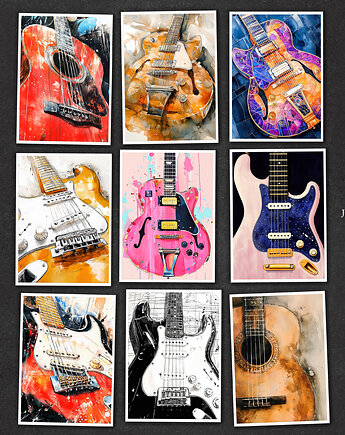 Gitary - zestaw 9 grafik, JBJart Justyna Jaszke