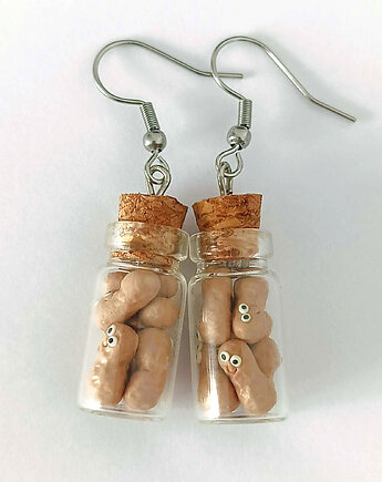 Śmieszne Kolczyki Fistaszki w Słoiczkach, OMIFIMO