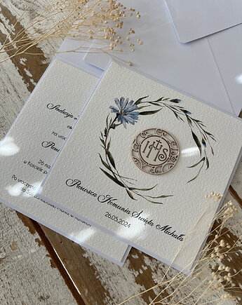 Najpiękniejsze zaproszenia handmade komunijne, na komunię dla dziewczynki, ch, sorte