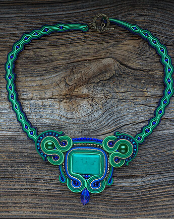 Naszyjnik sutasz w kolorach pawiego oka- barwna elegancja z nutką boho, Mró Soutache