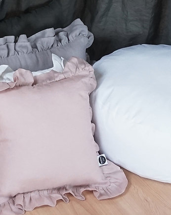 Poduszka z lnu z falbanką szara, Nukko Design