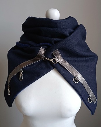 Szal wełniany granatowy z metaliczną skórą - piękny, Green Sheep