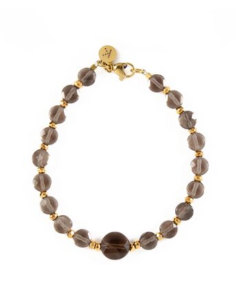Bransoletka z brązowych Kwarców Dymnych - Wersja Pozłacana, Kulka Bransoletki