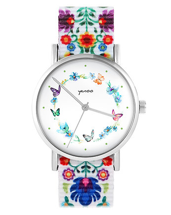 Zegarek - Kolorowy wianek - folk biały, nato, yenoo