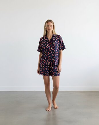 Piżama z wiskozy elegancka w owoce krótka, HisOutfit