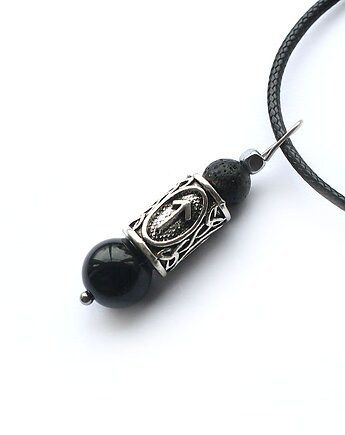 Męska Moc - runa Tiwaz, zzarny turmalin, lawa wulkaniczna, KEIT