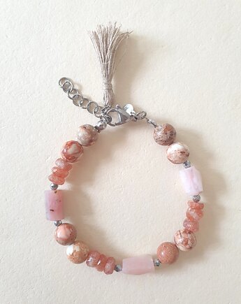 Bransoletka BOHO opal różowy, jaspis cesarski, kamień słoneczny, modesign