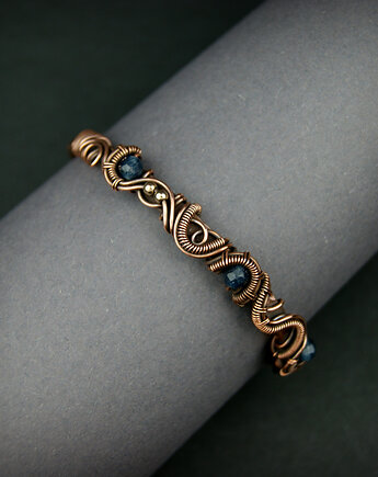Miedziana bransoleta mankietowa z szafirami, Blue Pearl Art