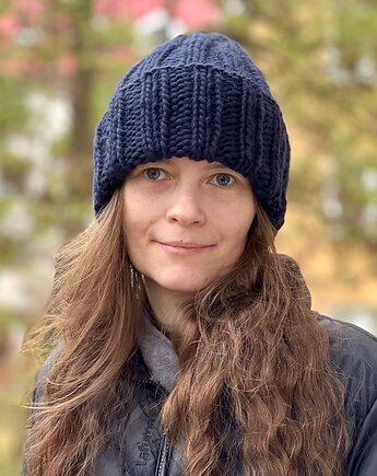 Buran - zimowa czapka z wełny peruwiańskiej granatowe nocne niebo, Made by Jaga