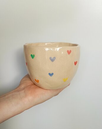 Ręcznie robiona czarka w kolorowe serduszka, Ceramic Reve