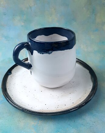 Ręcznie wykonany kubek z talerzykiem E 100% handmade ceramika, Ceramika Wydry