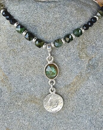 Nastrojowy naszyjnik z turmalinów z zawieszką, srebrny, Studio Gazela