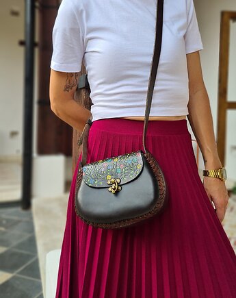 Torebka skórzana Marlene kwiaty ręcznie robiona, SempreArte