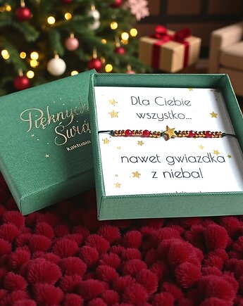 Świąteczna bransoletka - pomysł na prezent - świąteczne pudełko - RED4, kaktusia