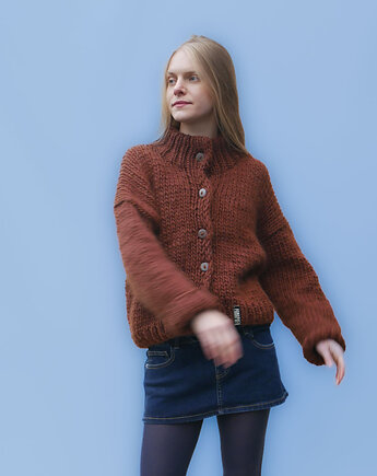 100% MERINO dlugi kardigan w pasy, PANAPUFA