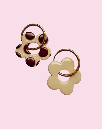 Kolczyki dwustronne w GROSZKI - beż + burgund, Cuksy Jewellery