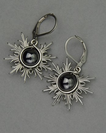 Kolczyki słońce hematyt wire wrapping słoneczka, Agata Rozanska