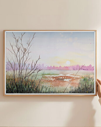 Oryginalna akwarela. Wieczór na łące A3, Malgorzata Domanska