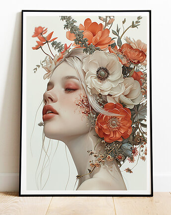 Plakat Z Głową W Kwiatach 02, Plakat Na Ścianę MS-PLAK-0036, Magnetyczne Studio