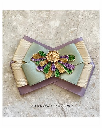 Brosza  Fiolet z zielenią  NEW kwiaty, Pudrowy Różowy