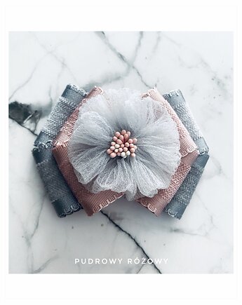 Kwiatowa Kolekcja z tiulowym kwiatkami  3d, Pudrowy Różowy