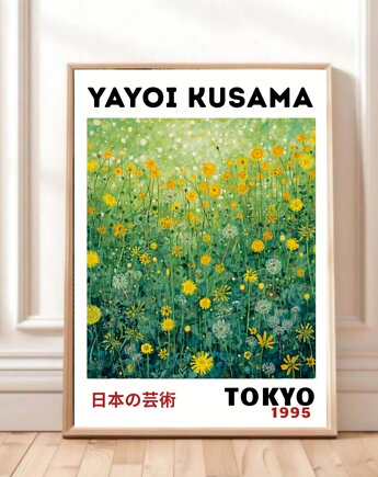 PLAKAT dekoracyjny zielona łąka dmuchawce Kusama, black dot studio