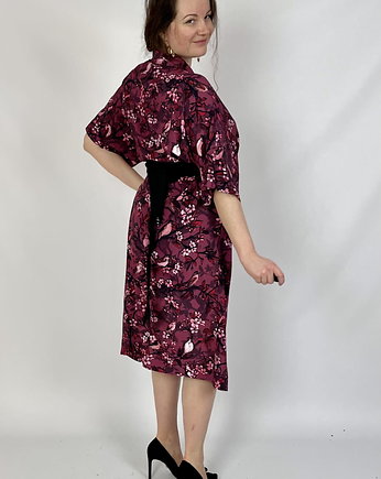 KIMONO / sukienka kopertowa, bordowy print SŁOWIKI 100% wiskoza, NAWROTANKA