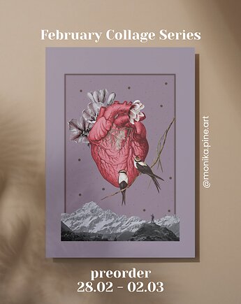 Plakat Kolaż Serce, pine art