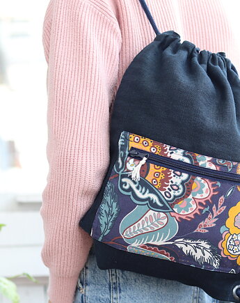 Plecak worek z lnu, elegancki workoplecak damski z lnu i bawełny, BalticBags