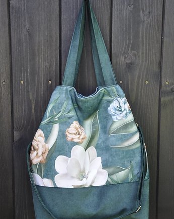 Torba na ramię XL - print magnolia, PRACOWNIA 166