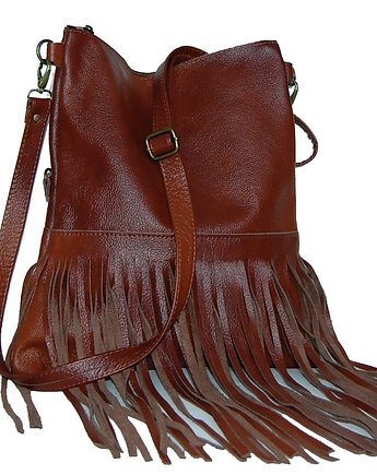 Torebka damska na ramię z frędzlami ze skóry naturalnej, bagoo