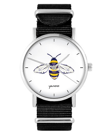 Zegarek - Pszczoła - czarny, nylonowy, OSOBY - Prezent dla teścia