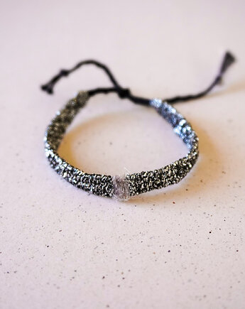 Minimalistyczna bransoletka na sznurku z błyszczącą nicią- Silver & Black, Słońcem Tkane