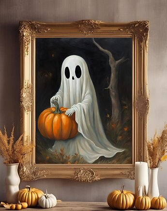 PLAKAT dekoracja Halloween duch dyniami, black dot studio