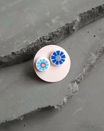 Kolczyki ceramiczne w niebieskie kwiaty, biżuteria z talerzy