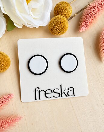 Kolczyki Koła białe z czarną ramką, freska
