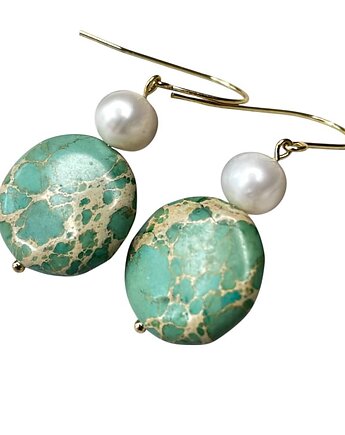 Ponadczasowe kolczyki pozłacane z perłą i jaspisem, Artseko