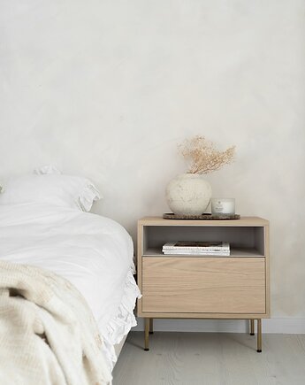 NOVA- szafka nocna, stolik nocny z otwartą wnęką i szufladą, Papierówka Simple form of furniture