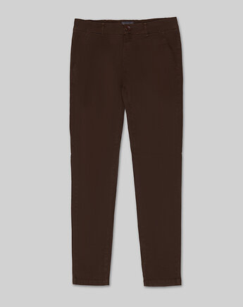 Męskie spodnie materiałowe casual menfi brązowe slim fit, BORGIO
