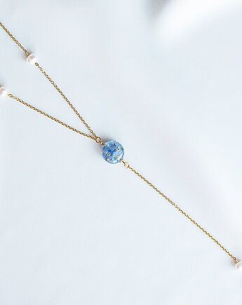 Wisior-krawat z niezapominajkami i perłami