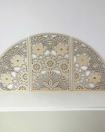 Drewniana Dekoracja Ścienna Koronka. Duży Komplet 3 Ażurowych Paneli., Missing Decor