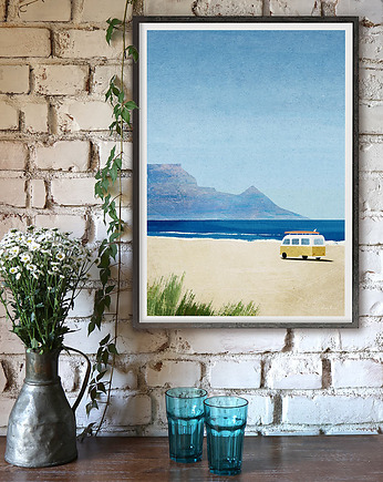 Kamper na plaży - surfing - plakat 50x70 cm, minimalmill