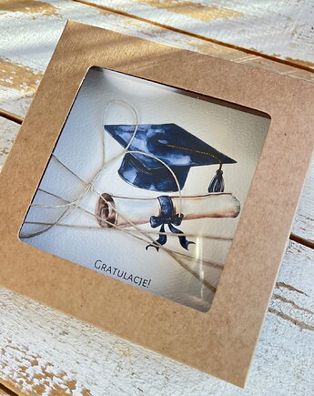 Ręcznie robiona kartka gratulacje z okazji uzyskania absolutorium obrony prac, sorte