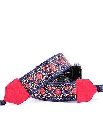 Kolorowy pasek do aparatu na szyję dla fotografki Red flowers, RękaProduction