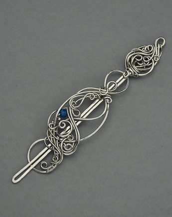 Spinka do włosów i do szala ze szpilką ozdobna niebieski kwarc wire wrapping, Agata Rozanska
