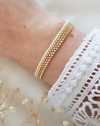 Bransoletka różowo-kremowa, LEI handmade 