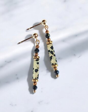 Kolczyki : jaspis dalmatyński, turmalin, hematyt : sztyfty, kaktusia