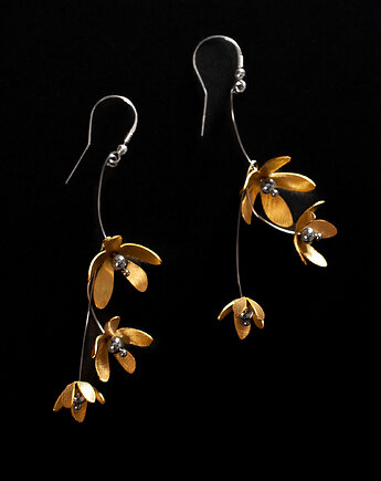 Kolczyki srebrne - gałązki z  hematytem i mosiądzem. [PrK1], Anillito